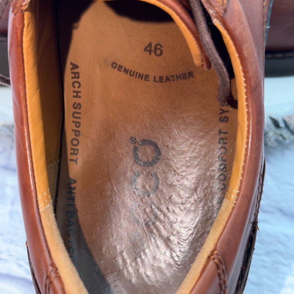 ECCO Helsinki 2 Mens 12 Brown Leather Bike-Toe Derby Lace Up Cushion Dress Shoes - Picture 10 of 13